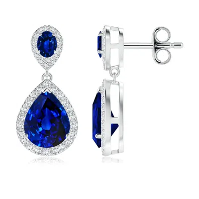 ANGARA OVAL AND PEAR LAB-GROWN BLUE SAPPHIRE HALO DROP EARRINGS