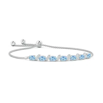 ANGARA OVAL AQUAMARINE BOLO BRACELET WITH PAVE-SET DIAMONDS
