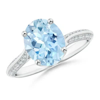 ANGARA OVAL AQUAMARINE BYPASS RING WITH DIAMOND ACCENTS
