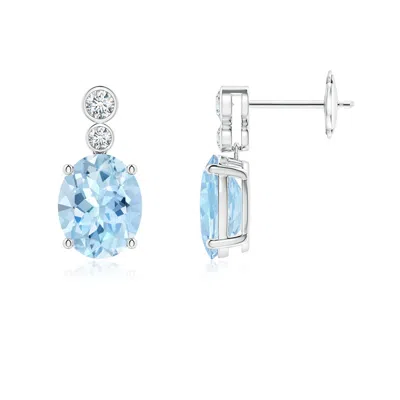 ANGARA OVAL AQUAMARINE DANGLE EARRINGS WITH BEZEL-SET DIAMONDS