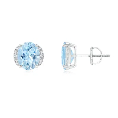 ANGARA OVAL AQUAMARINE HALF HALO STUD EARRINGS