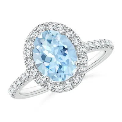 ANGARA OVAL AQUAMARINE HALO RING WITH DIAMOND ACCENTS
