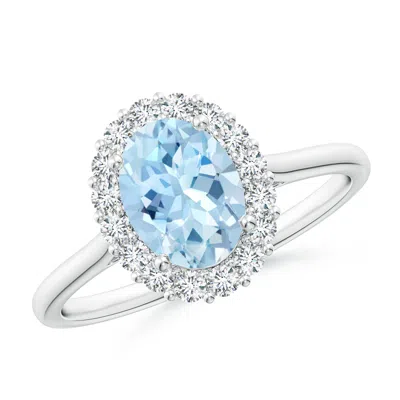 ANGARA OVAL AQUAMARINE RING WITH FLORAL DIAMOND HALO