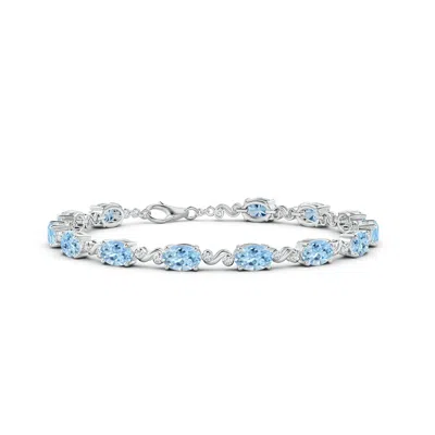 ANGARA OVAL AQUAMARINE SWIRL BRACELET WITH BEZEL DIAMONDS
