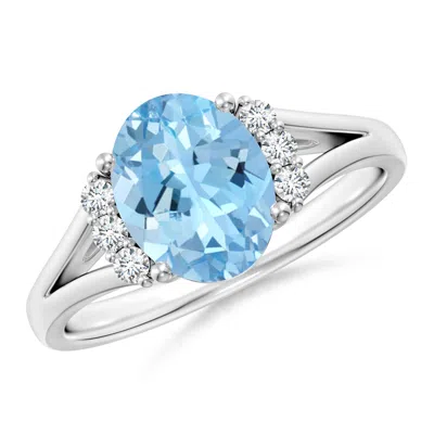 ANGARA OVAL AQUAMARINE WITH ROUND DIAMOND COLLAR SOLITAIRE ENGAGEMENT RING