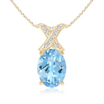 ANGARA OVAL AQUAMARINE XO PENDANT WITH DIAMONDS
