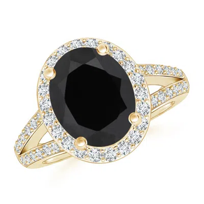 ANGARA OVAL BLACK ONYX SPLIT SHANK HALO RING
