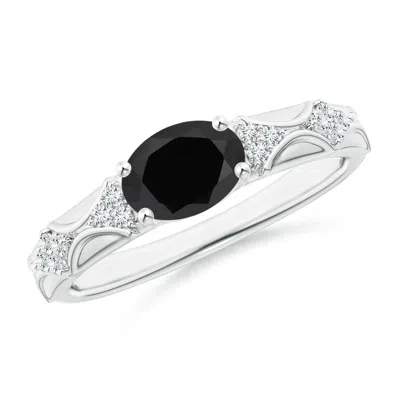 ANGARA OVAL BLACK ONYX VINTAGE STYLE RING WITH DIAMOND ACCENTS