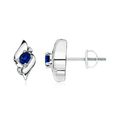 ANGARA OVAL BLUE SAPPHIRE AND DIAMOND SHELL STUD EARRINGS