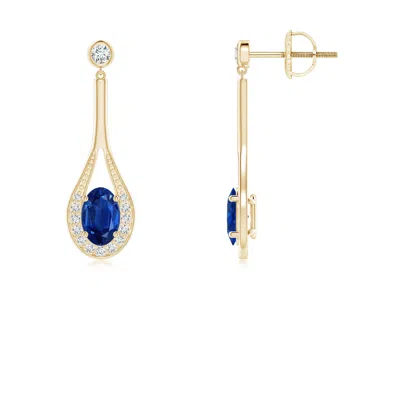 ANGARA OVAL BLUE SAPPHIRE LONG DROP EARRINGS WITH DIAMOND