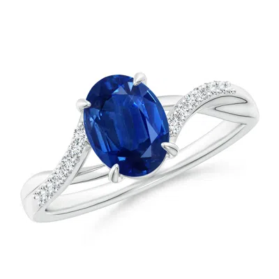 ANGARA OVAL BLUE SAPPHIRE SPLIT SHANK RING WITH DIAMOND ACCENTS