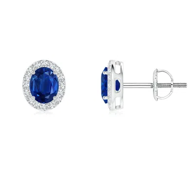 ANGARA OVAL BLUE SAPPHIRE STUDS WITH DIAMOND HALO