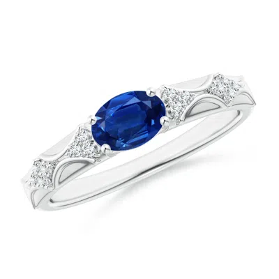ANGARA OVAL BLUE SAPPHIRE VINTAGE STYLE RING WITH DIAMOND ACCENTS