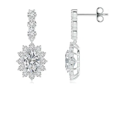 ANGARA OVAL DIAMOND FLORAL HALO DANGLE EARRINGS