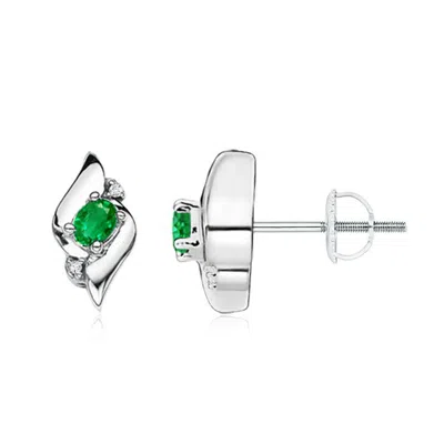 ANGARA OVAL EMERALD AND DIAMOND SHELL STUD EARRINGS