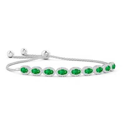 ANGARA OVAL EMERALD BOLO BRACELET WITH DIAMOND HALO