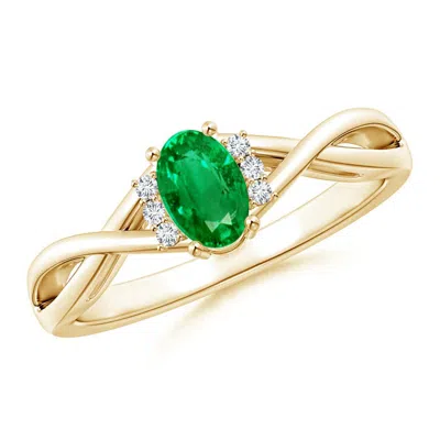 ANGARA OVAL EMERALD CROSSOVER ENGAGEMENT RING WITH DIAMOND ACCENTS