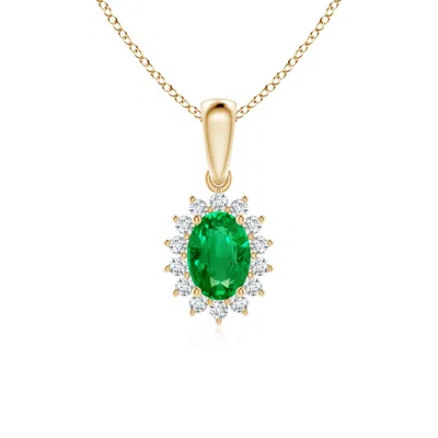 ANGARA OVAL EMERALD PENDANT WITH FLORAL DIAMOND HALO