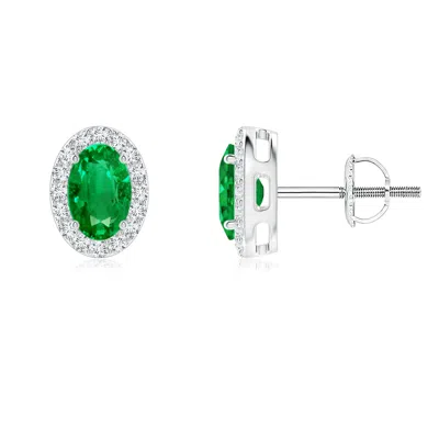 ANGARA OVAL EMERALD STUDS WITH DIAMOND HALO