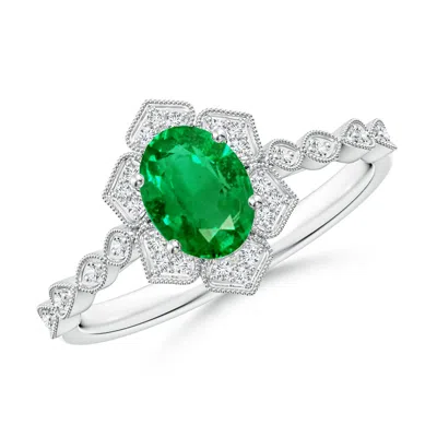 ANGARA OVAL EMERALD TRILLIUM FLORAL SHANK RING