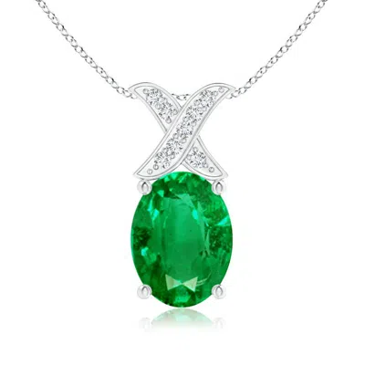 ANGARA OVAL EMERALD XO PENDANT WITH DIAMONDS