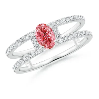 ANGARA OVAL FANCY INTENSE PINK DIAMOND PARALLEL SPLIT SHANK RING WITH ACCENTS