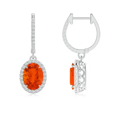 ANGARA OVAL FIRE OPAL DANGLE EARRINGS WITH DIAMOND HALO