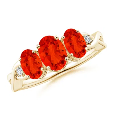ANGARA OVAL FIRE OPAL THREE STONE CRISS-CROSS RING