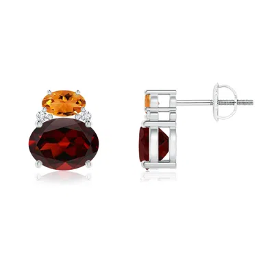 ANGARA OVAL GARNET AND CITRINE STUD EARRINGS WITH DIAMONDS