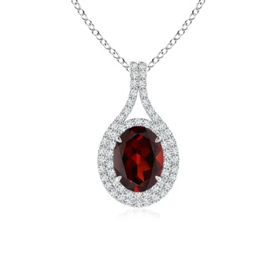 ANGARA OVAL GARNET DOUBLE HALO LOOP PENDANT