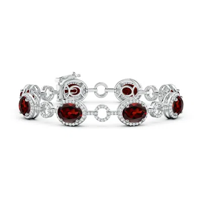 ANGARA OVAL GARNET HALO OPEN CIRCLE LINK BRACELET