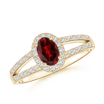 ANGARA OVAL GARNET SPLIT SHANK HALO RING