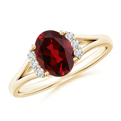 ANGARA OVAL GARNET WITH ROUND DIAMOND COLLAR SOLITAIRE RING