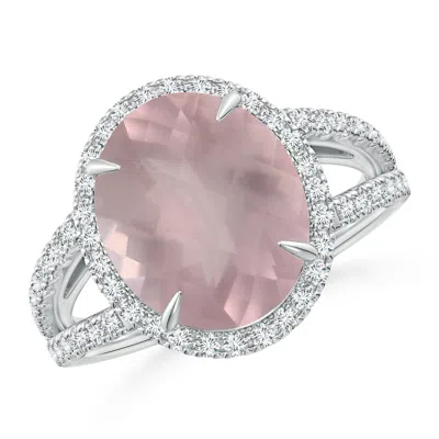ANGARA OVAL GIA CERTIFIED ROSE QUARTZ SPLIT SHANK RING WITH HALO