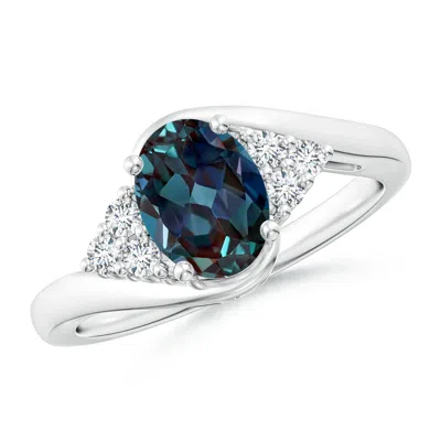 ANGARA OVAL LAB-GROWN ALEXANDRITE BYPASS RING WITH TRIO DIAMOND ACCENTS