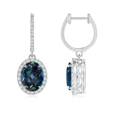 ANGARA OVAL LAB-GROWN ALEXANDRITE DANGLE EARRINGS WITH DIAMOND HALO