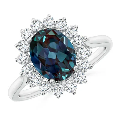 ANGARA OVAL LAB-GROWN ALEXANDRITE RING WITH FLORAL DIAMOND HALO