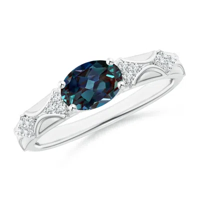 ANGARA OVAL LAB-GROWN ALEXANDRITE VINTAGE STYLE RING WITH DIAMOND ACCENTS