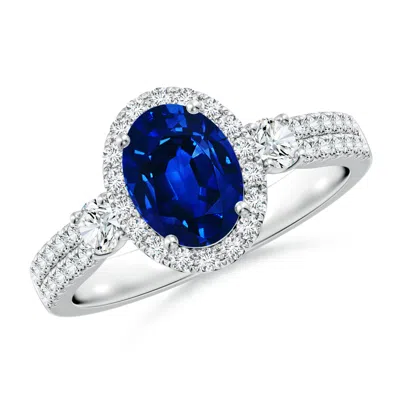ANGARA OVAL LAB-GROWN BLUE SAPPHIRE HALO DOUBLE SHANK ENGAGEMENT RING