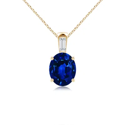 ANGARA OVAL LAB-GROWN BLUE SAPPHIRE PENDANT WITH BAGUETTE DIAMOND
