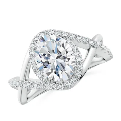 ANGARA OVAL LAB-GROWN DIAMOND CRISS CROSS SHANK ENGAGEMENT RING WITH ACCENTS