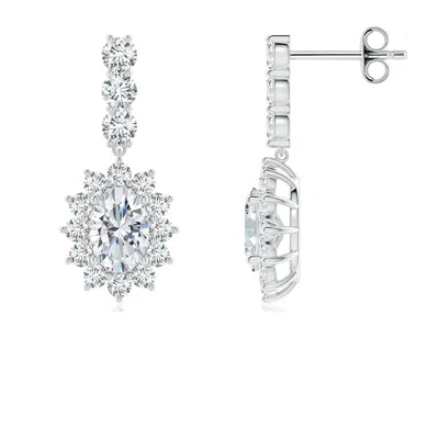 ANGARA OVAL LAB-GROWN DIAMOND FLORAL HALO DANGLE EARRINGS