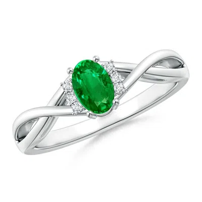 ANGARA OVAL LAB-GROWN EMERALD CROSSOVER ENGAGEMENT RING WITH DIAMOND ACCENTS