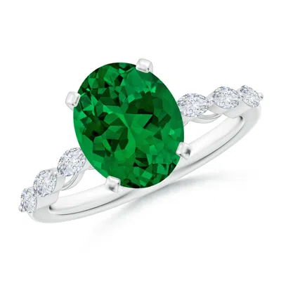 ANGARA OVAL LAB-GROWN EMERALD ENGAGEMENT RING WITH MARQUISE DIAMONDS