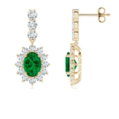 ANGARA OVAL LAB-GROWN EMERALD FLORAL HALO DANGLE EARRINGS