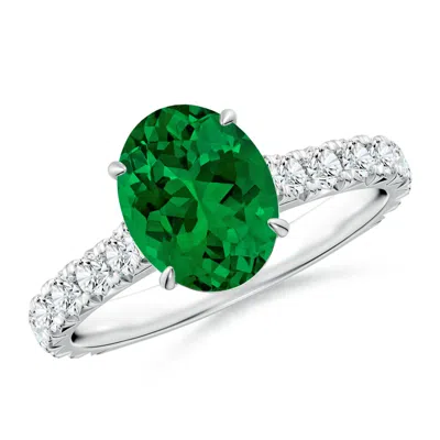 ANGARA OVAL LAB-GROWN EMERALD TWO TONE ENGAGEMENT RING WITH ACCENTS