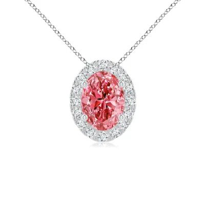 ANGARA OVAL LAB-GROWN FANCY INTENSE PINK DIAMOND HALO PENDANT