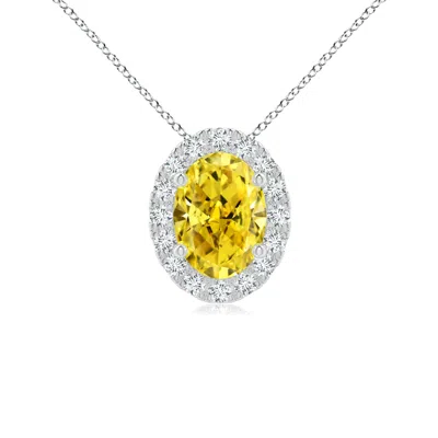 ANGARA OVAL LAB-GROWN FANCY INTENSE YELLOW DIAMOND HALO PENDANT