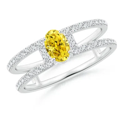 ANGARA OVAL LAB-GROWN FANCY INTENSE YELLOW DIAMOND PARALLEL SPLIT SHANK RING WITH ACCENTS