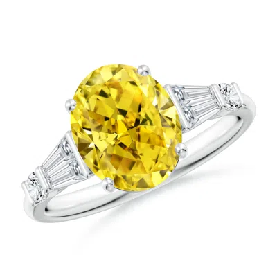 ANGARA OVAL LAB-GROWN FANCY INTENSE YELLOW DIAMOND SIDE STONE COCKTAIL RING